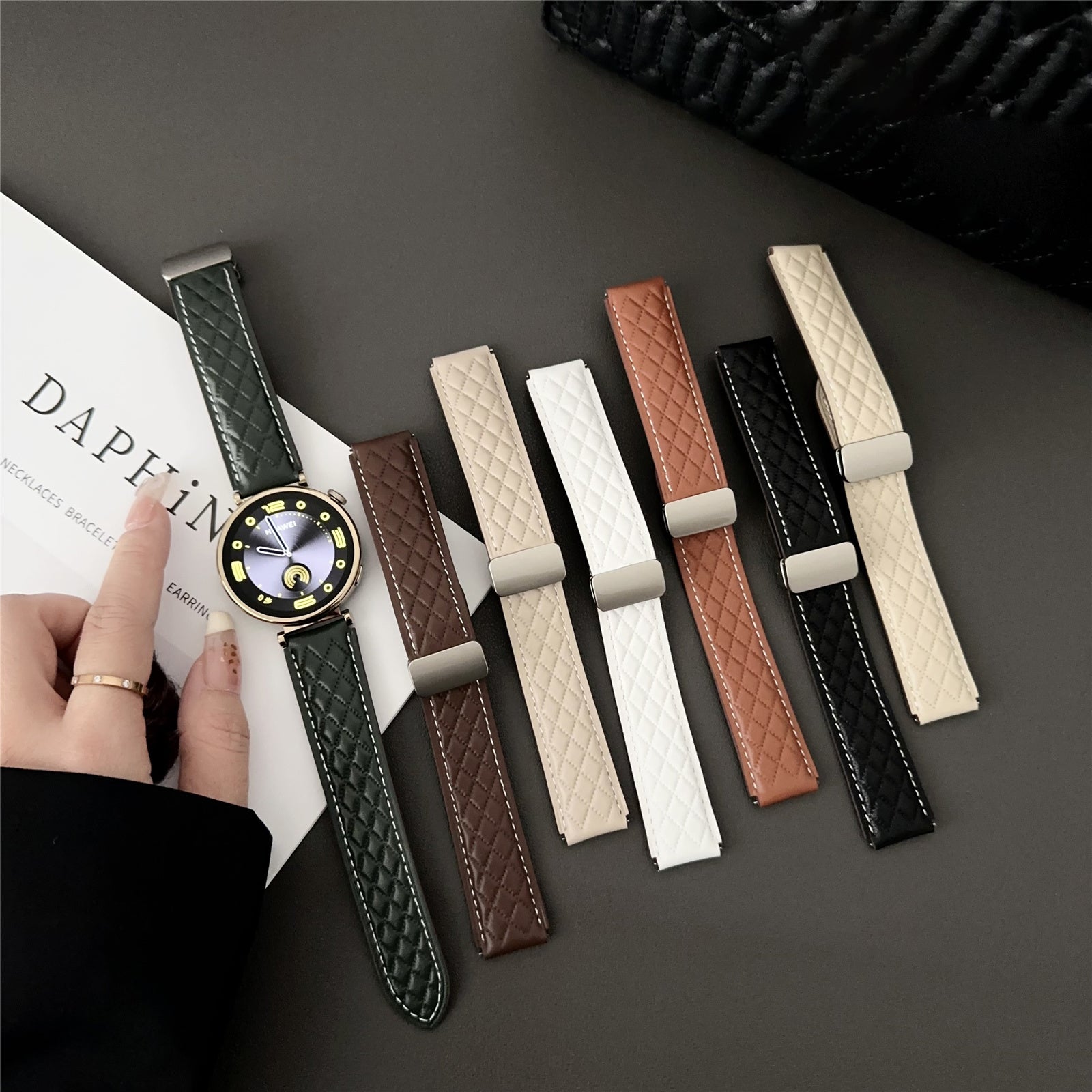 For Huawei Watch GT 4 41mm / Garmin Venu 3S Genuine Cow Leather Band 18mm Magnetic Buckle Strap - Coffee For Huawei Watch GT 4 41mm / Garmin Venu 3S Genuine Cow Leather Band 18mm Magnetic Buckle Strap - Coffee